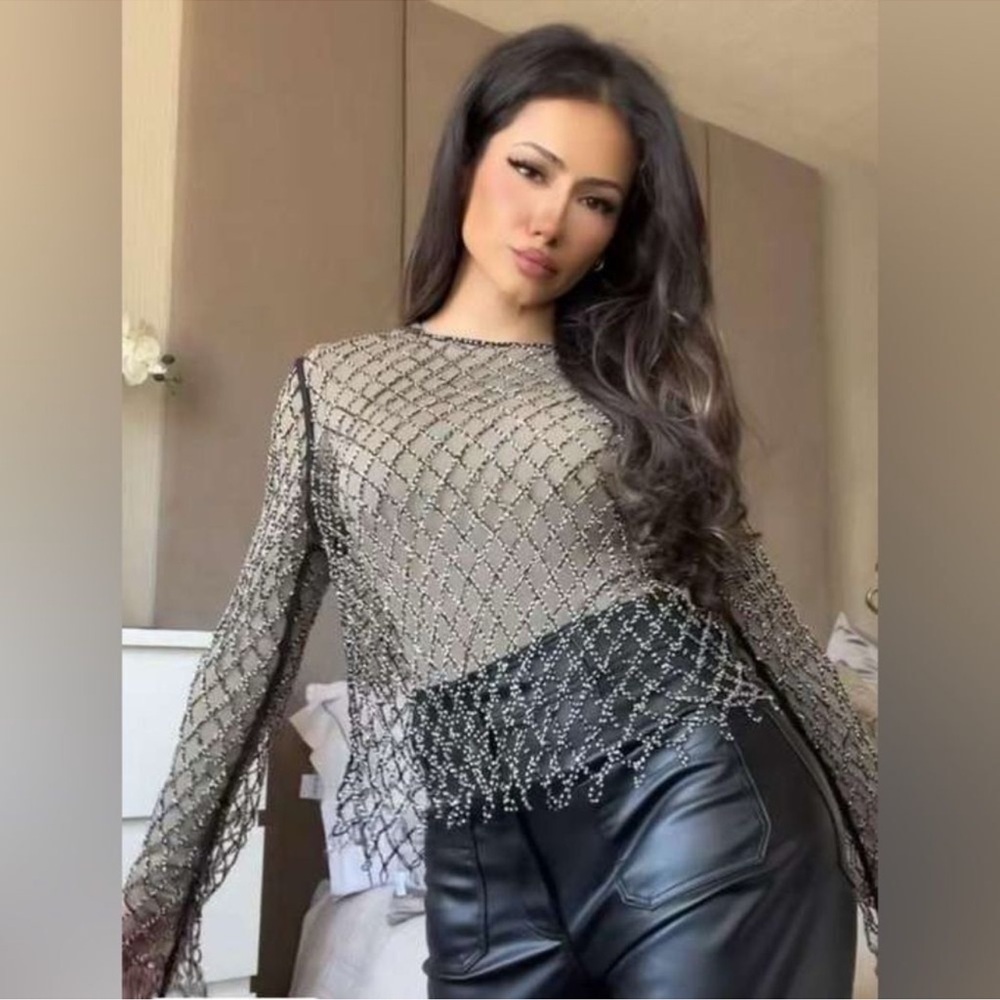 Zara Black Sheer Net Top - Picture 5 of 8